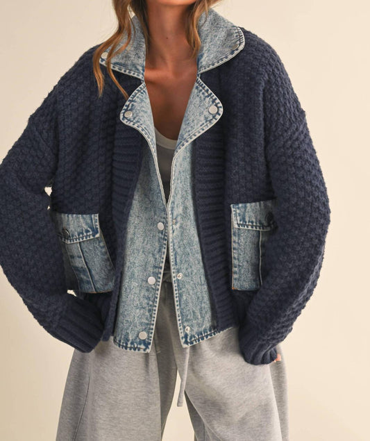 Klesis - Cora Denim Contrast Cable Knit Sweater