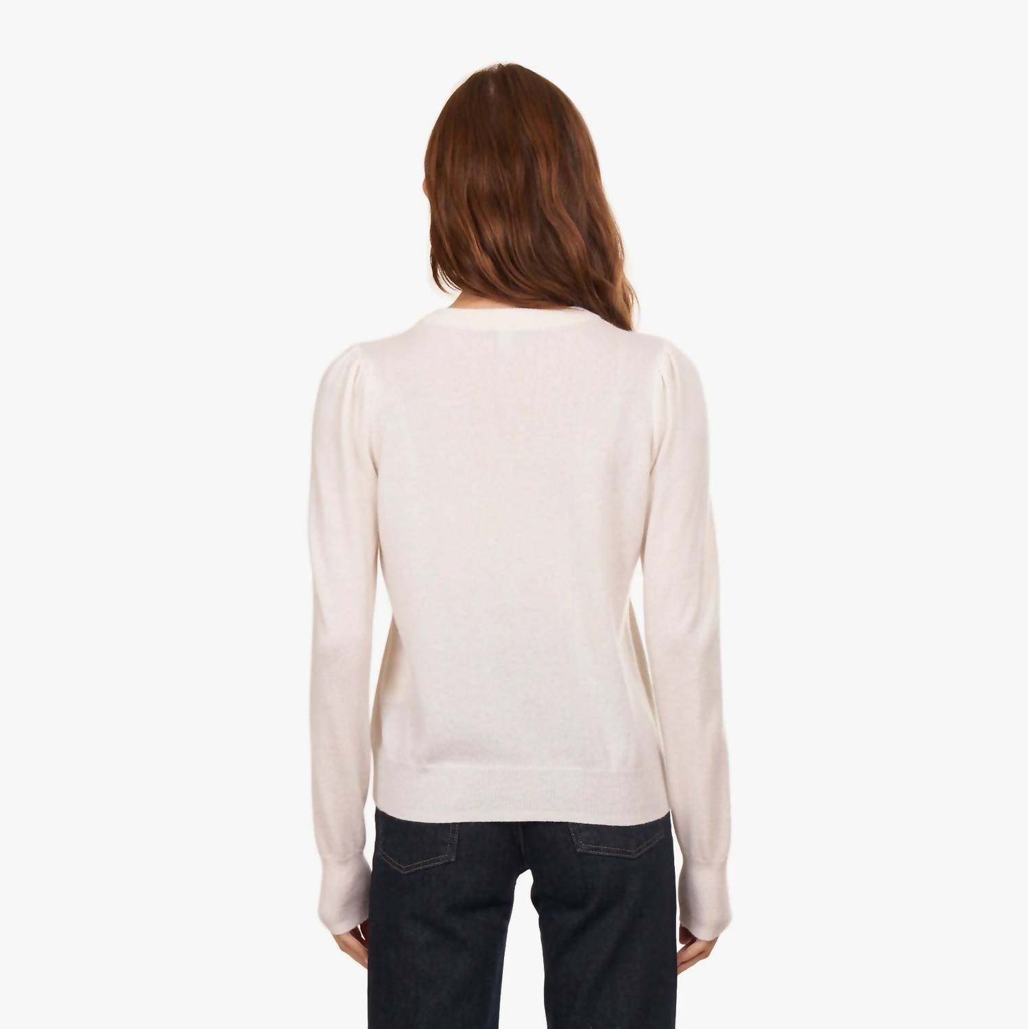 Autumn Cashmere - Puff Sleeve Crew With Floral Embroidery