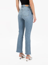 7 For All Mankind Pre-loved High Rise Skim Kick With Raw Cut Jeans in medium denim - women's jeans - detail view