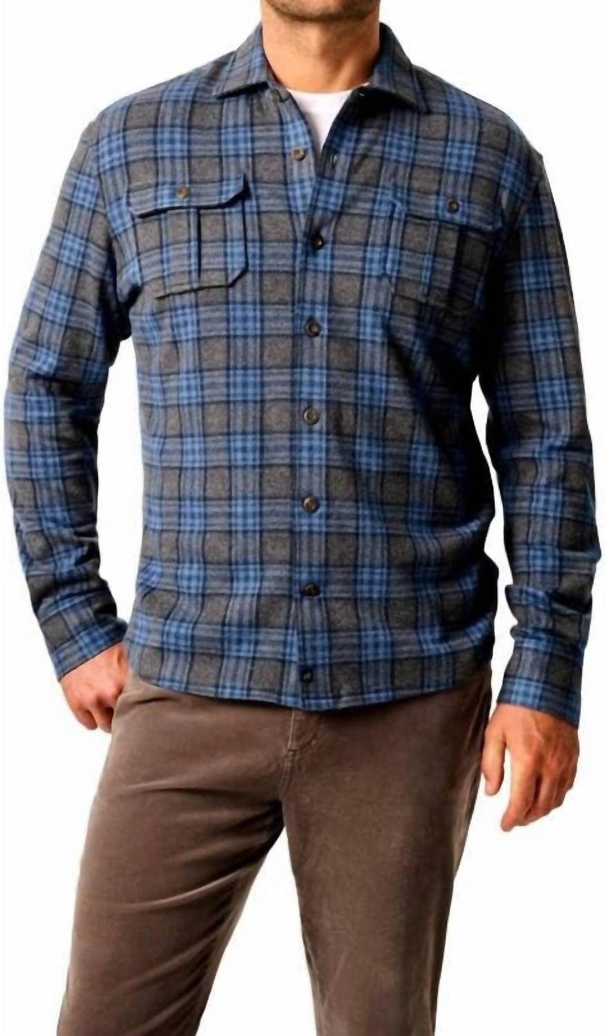 JOHNNIE-O Waites Stretch Flannel Lodge Shirt in charcoal - men's shirt