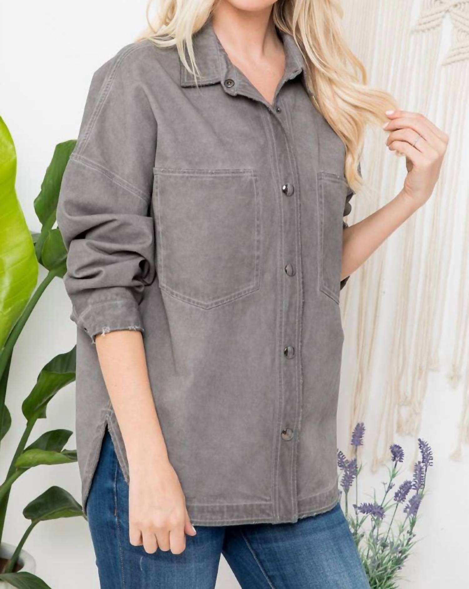 Zia Apparel - Mineral Washed Denim Shacket - Plus