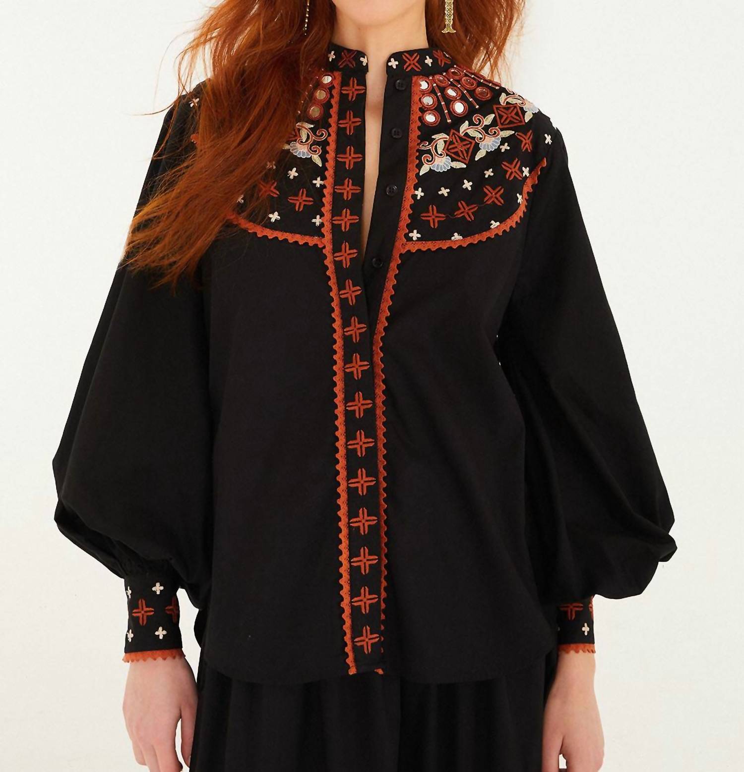 Farm Rio - Embroidered Button Front Blouse