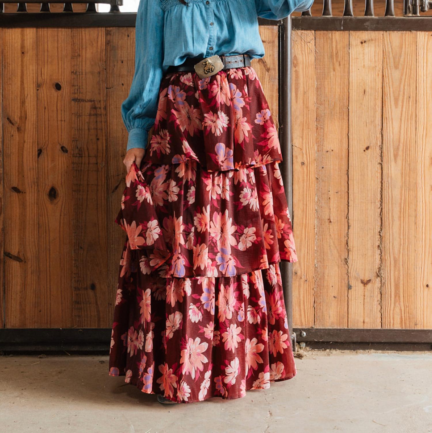 Flying Tomato - Blossom & Bordeaux Tiered Skirt