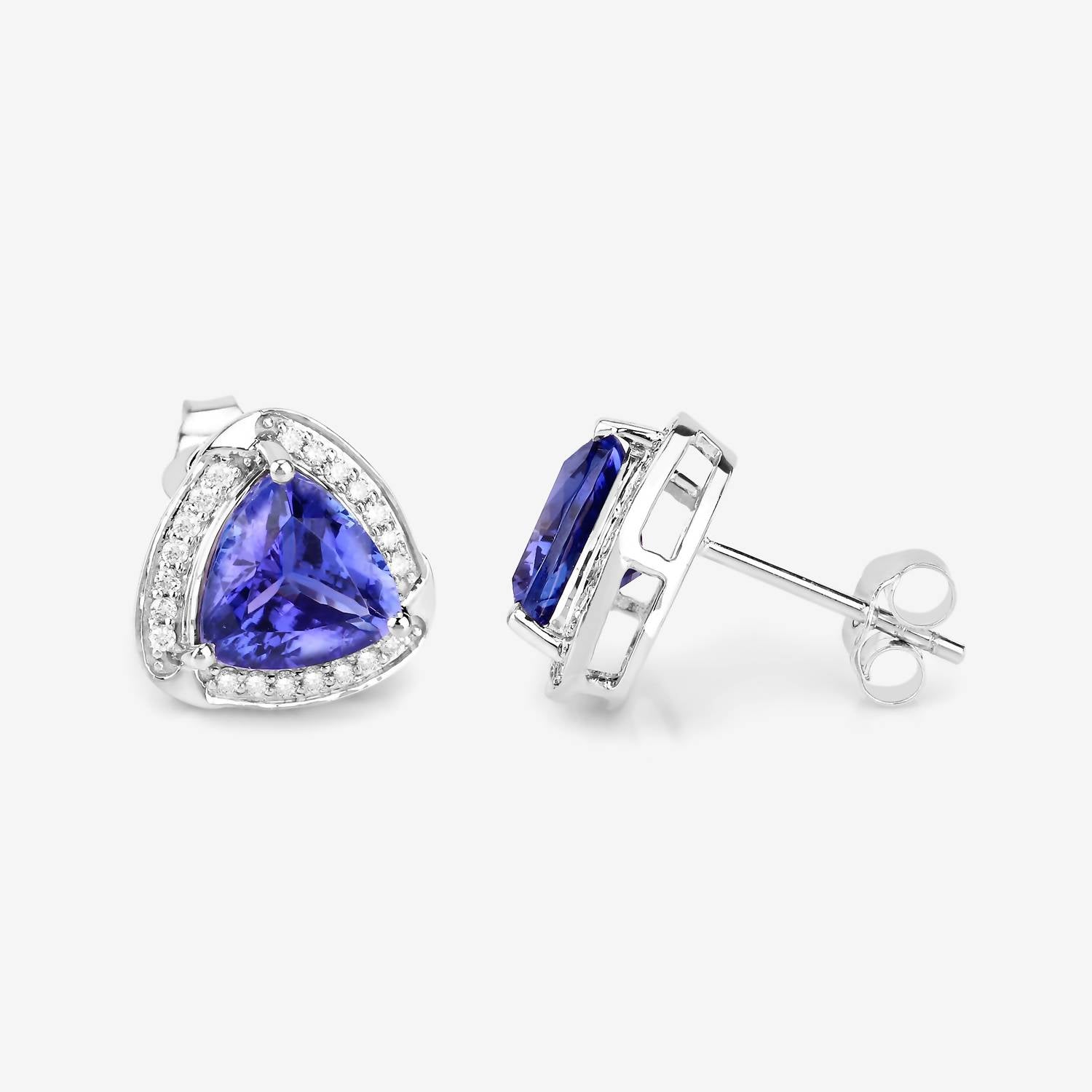 Diana M Jewels Women's Trillion Natural Tanzanite Stud Earrings (3.70 Ct) - Signature Plus in 14k white gold - women's jewelry - detail view