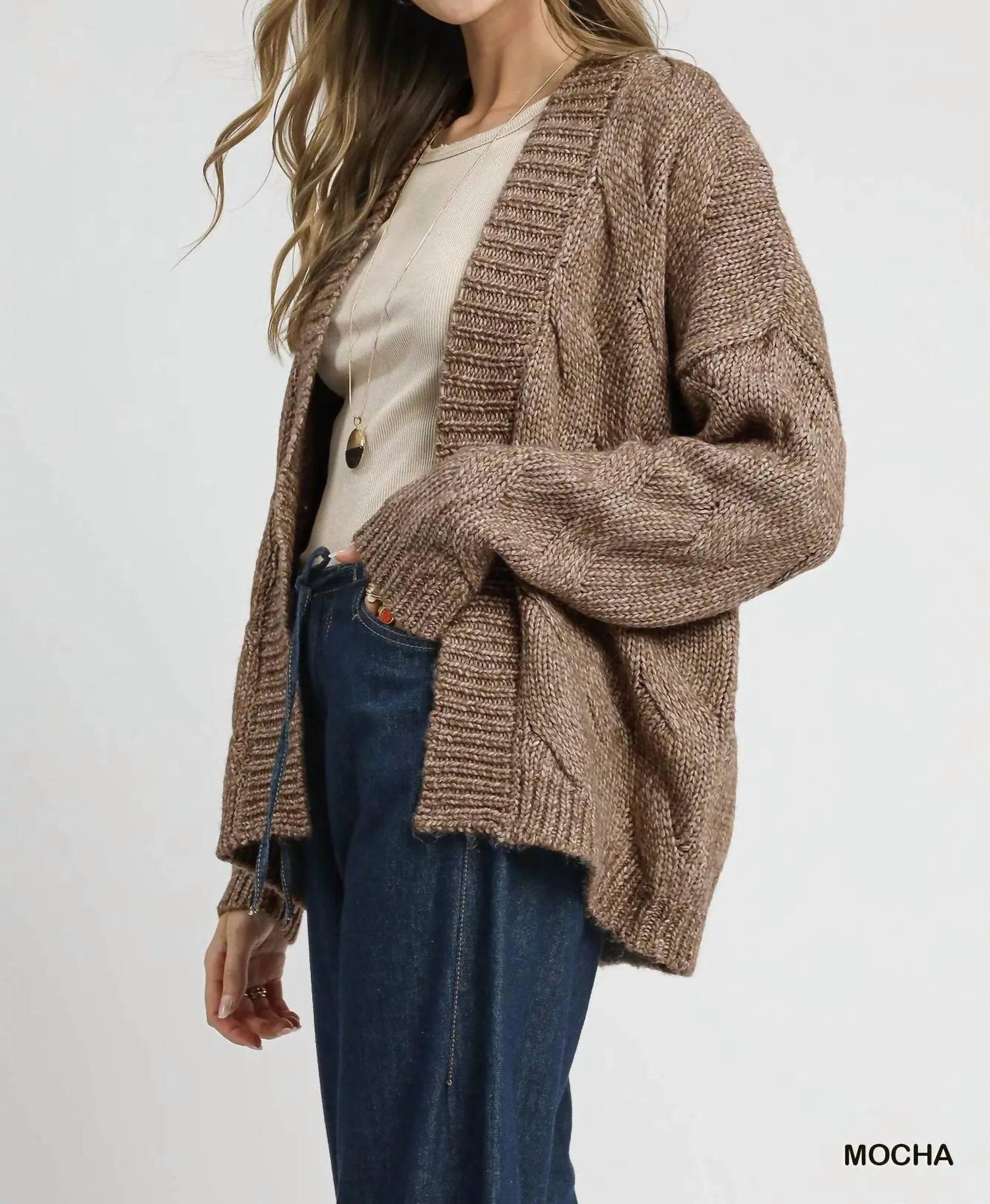 Umgee - Chunky Cable Knit Open Front Cardigan