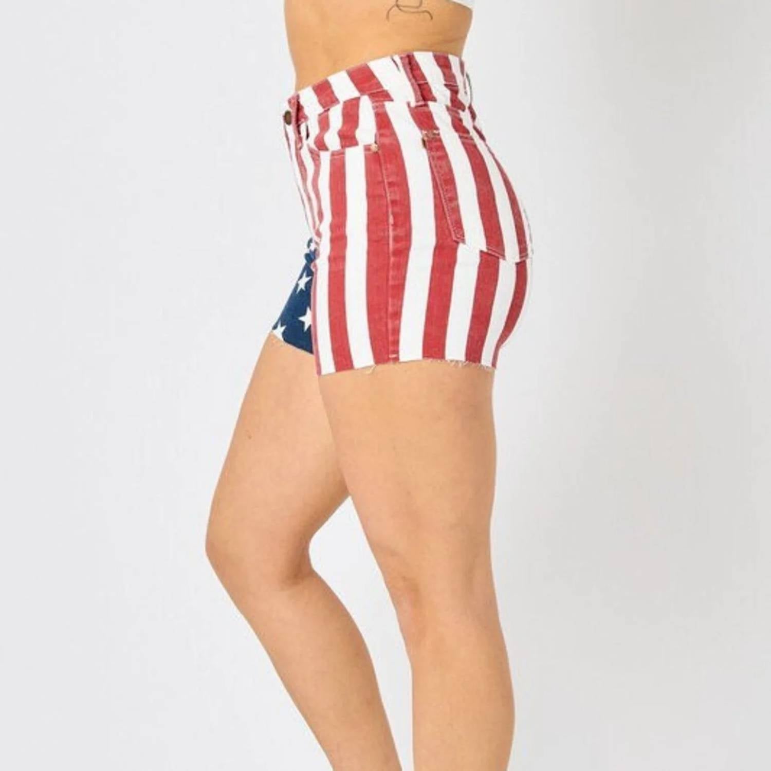 Judy Blue - High-waist American Flag Fray Hem Shorts