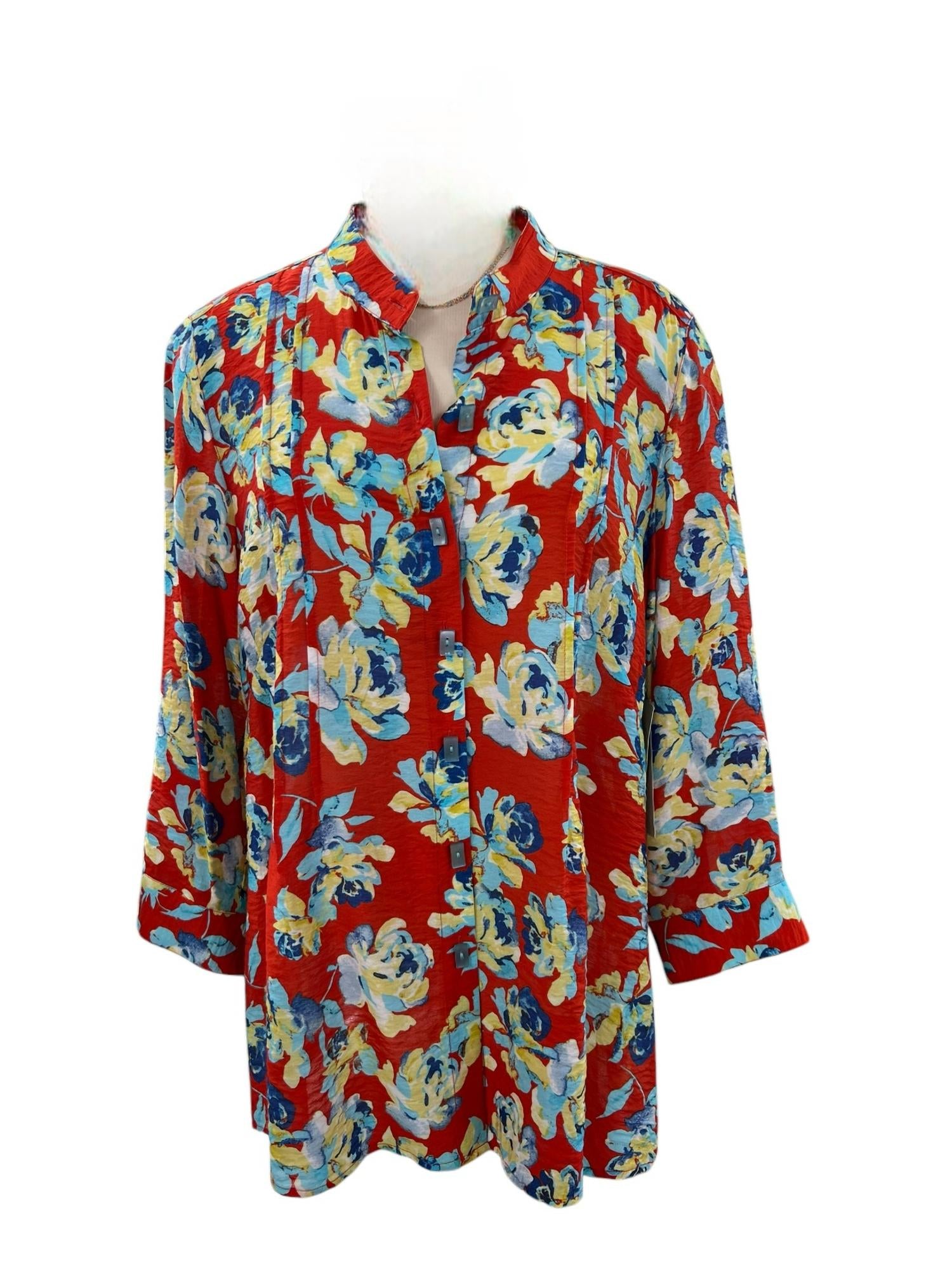 Multiples - Women's Print Banded Collar Blouse