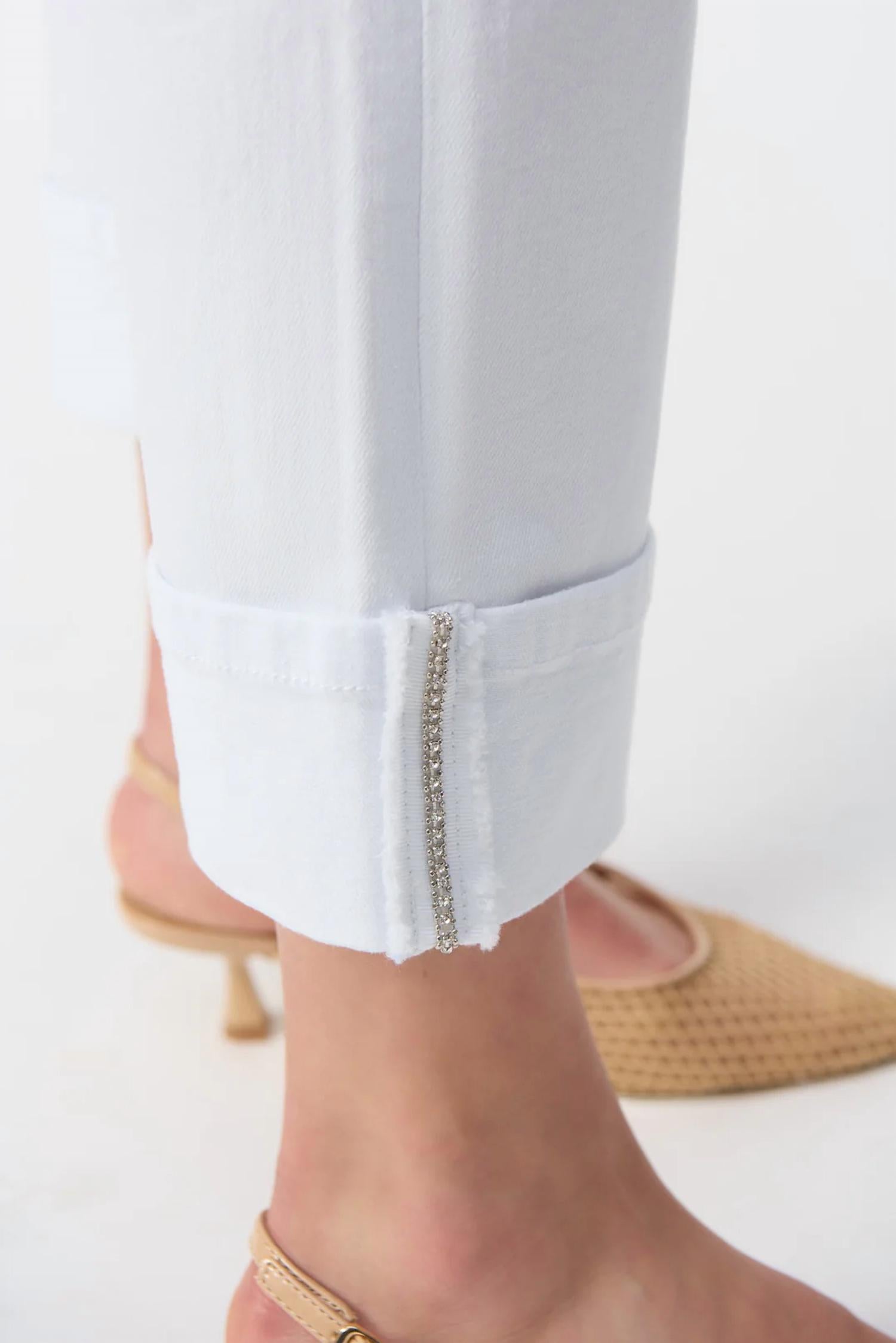 Joseph Ribkoff - Turned Embellished Hem Slim Fit Cropped Jeans