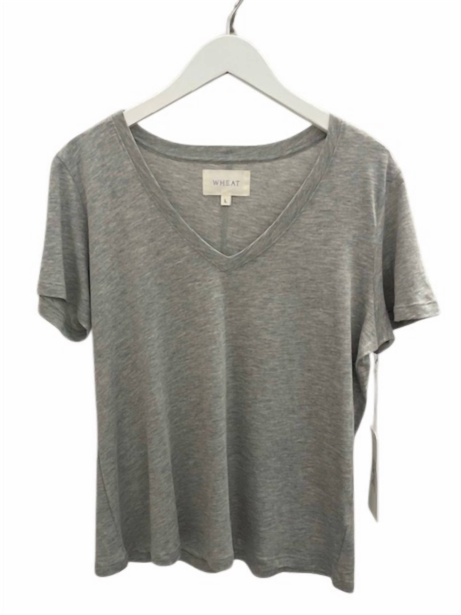 Maison Wheat Women's Charleston Vee Neck Tee in heather grey - women's t-shirt