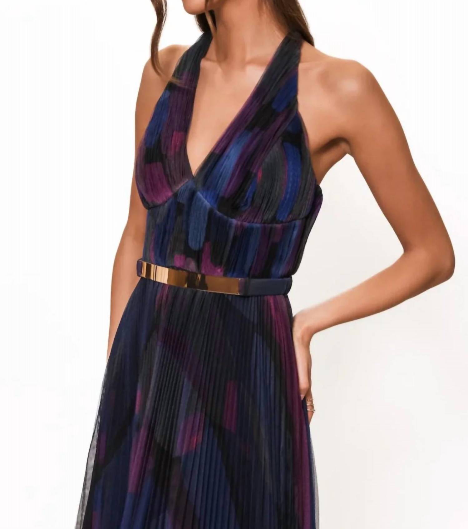 Hutch - Liona Pleated Tulle Halter Fitted Gown