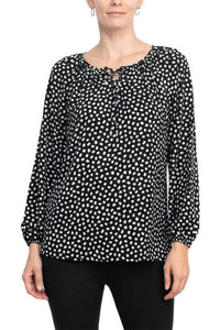 Counterparts - Women's Tie Neck Long Sleeve Printed Chiffon Mesh Top