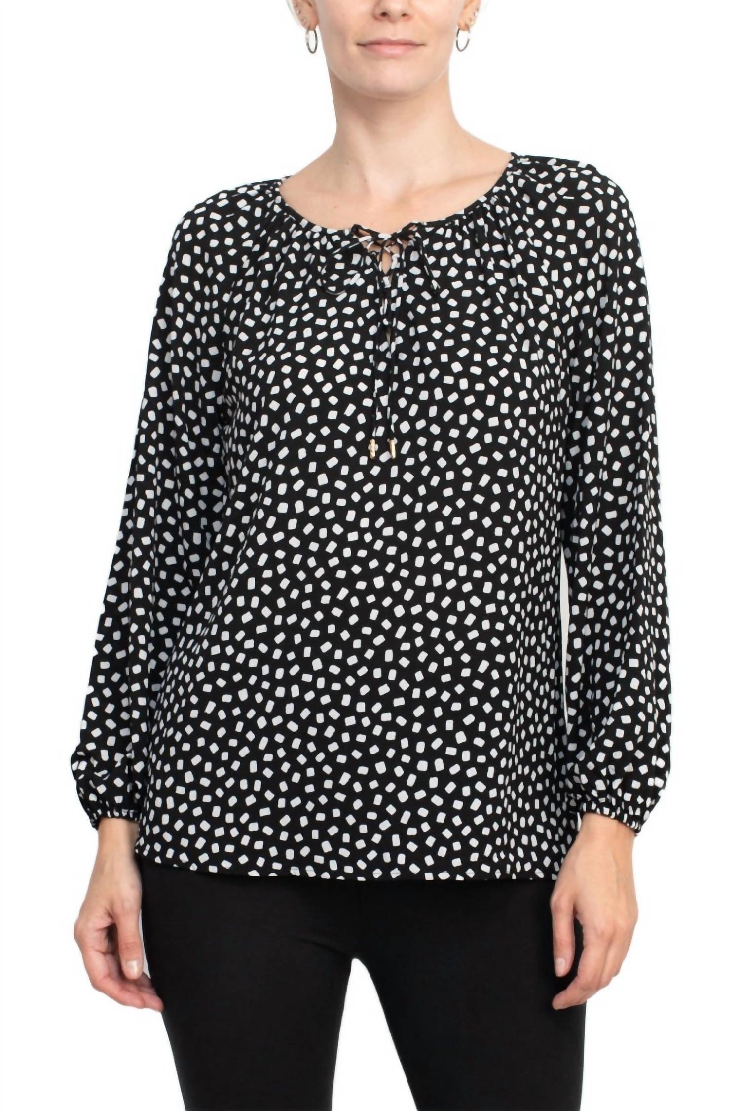 Counterparts - Women's Tie Neck Long Sleeve Printed Chiffon Mesh Top