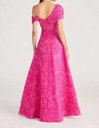 THEIA Marlene Cloud Jacquard Evening Gown in passionfruit - women's dress - view 4