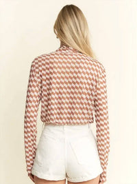 Jade By Jane - Checkered Mesh Mock Neck Top