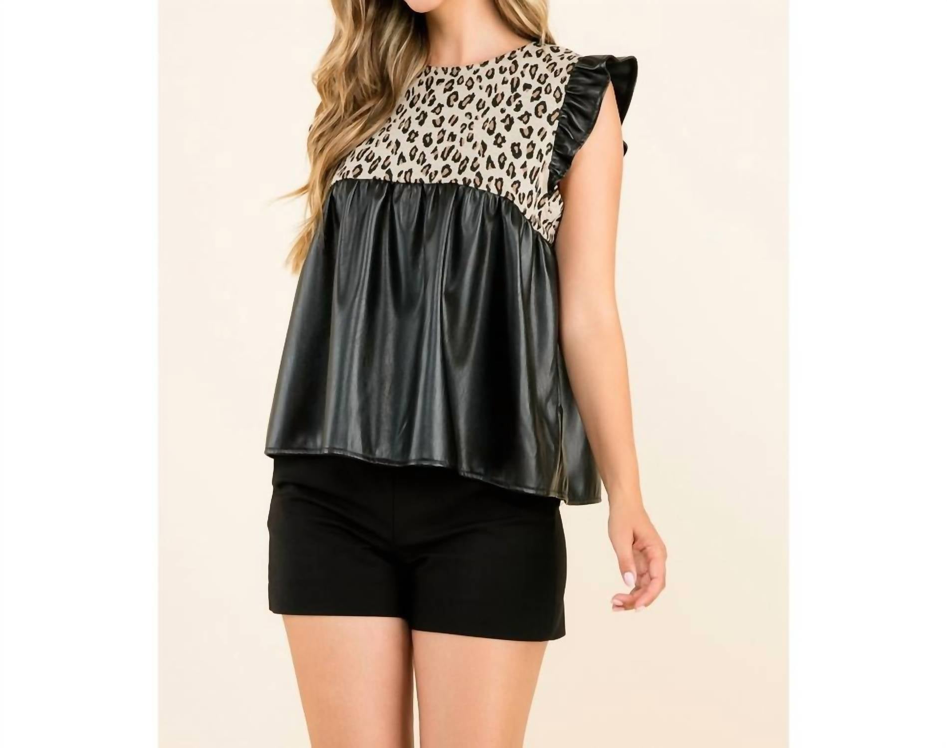 Thml - Ruffle Sleeve Leather Cheetah Top