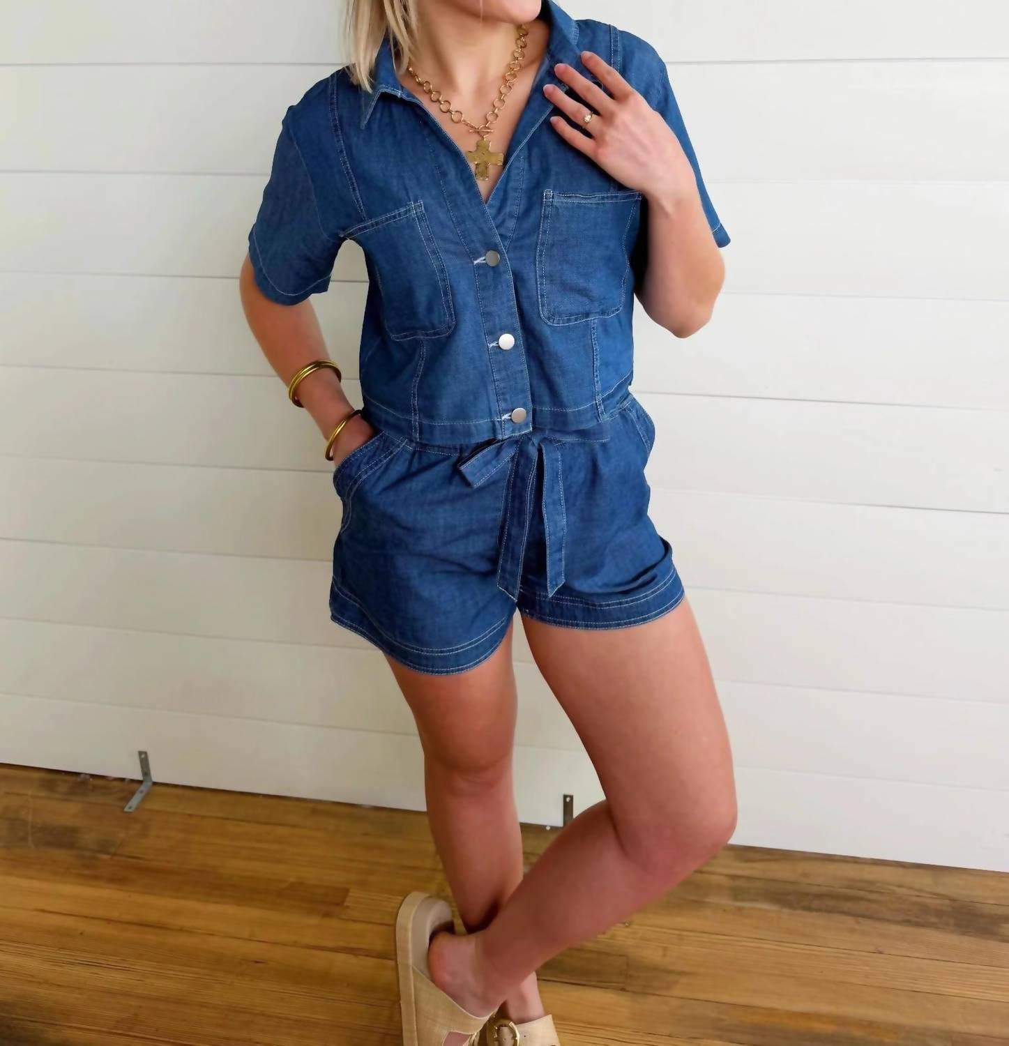Blu Pepper - Collared Button Down Boxy Top
