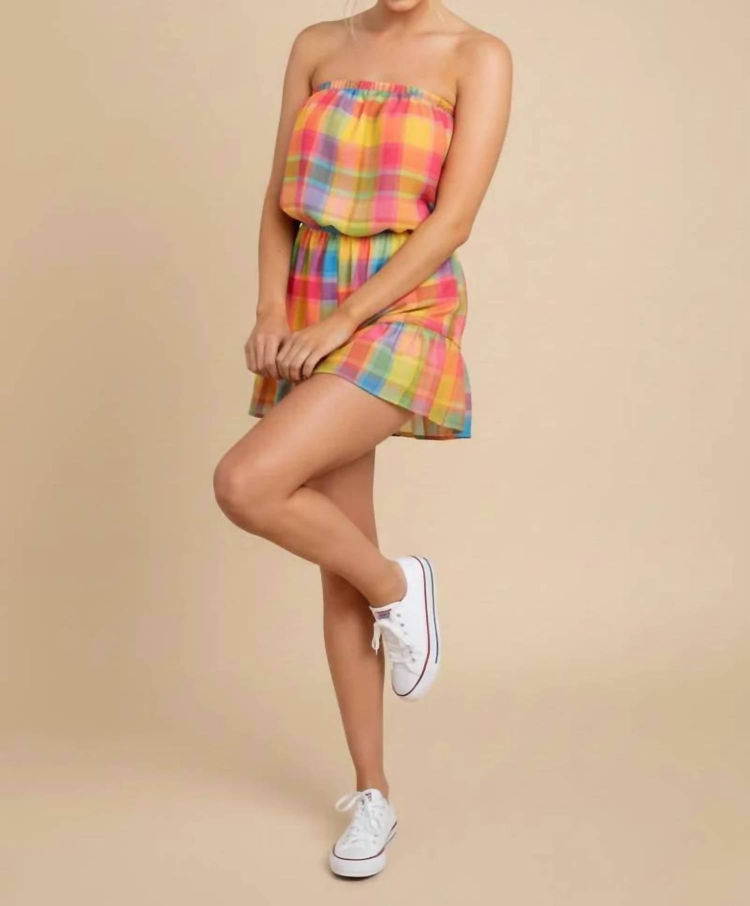 J.Nna - Sunset Plaid Strapless Romper