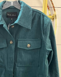 Hunter & Brown Women's Corduroy Shacket in jade teal - women's jacket - detail view
