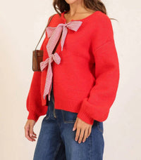 Lumiere - Tilly Gingham Bow Tie Knit Sweater