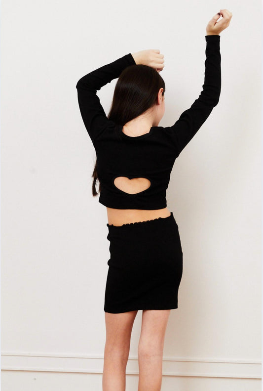 Theme - Sloane Long Sleeve Heart Cut Out Ribbed Top