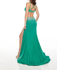 Rachel Allan - Beaded Jersey Gown With Side Cutouts