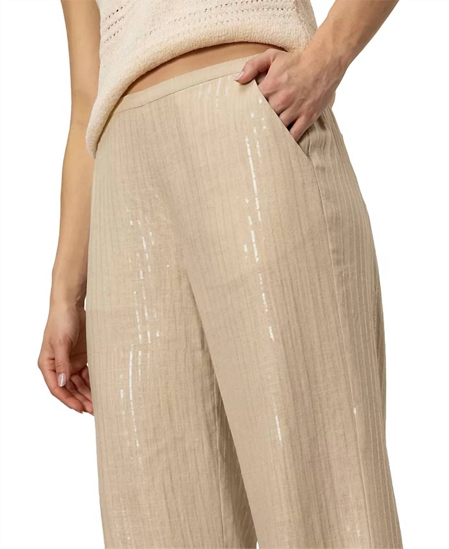 Sanctuary Coastal Pull On Wide Leg Pants in sand sequin stripe - women's pants - view 5