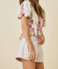 Day + Moon - Floral Print Blouse With Bubble Sleeves