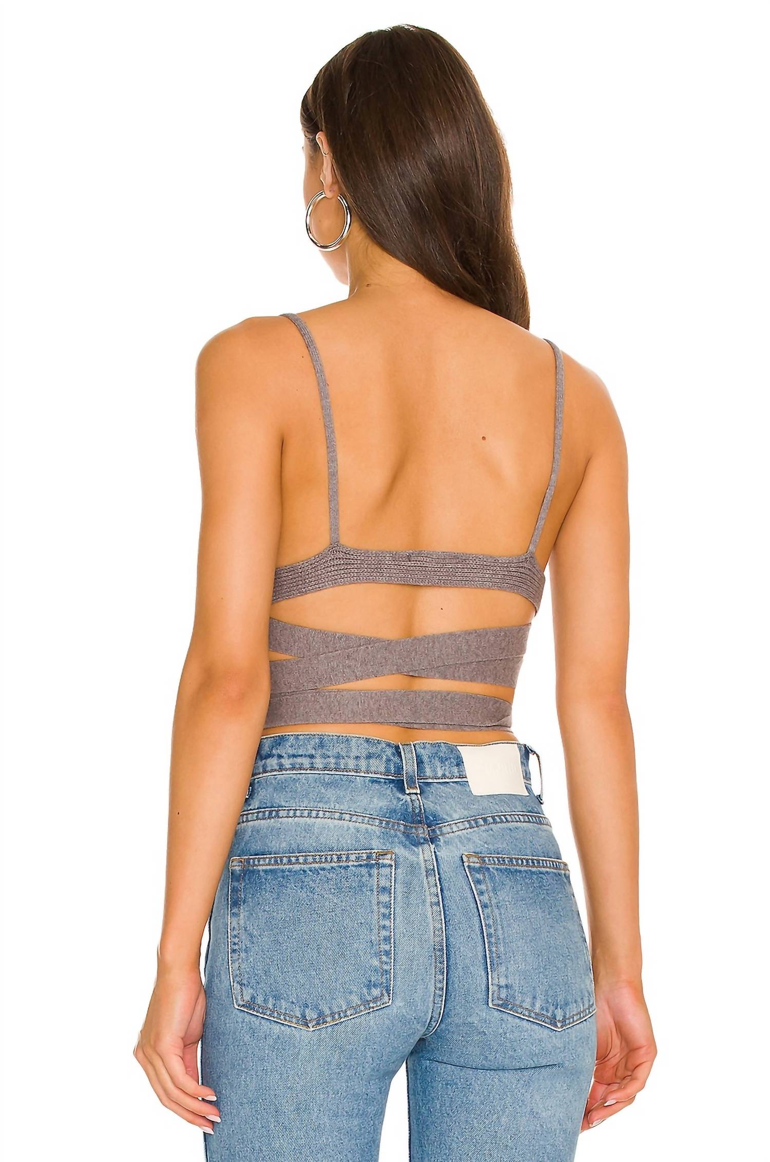 for Love & Lemons Joan Knit Cami in antique grey - women's shirt - detail view
