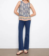 Charlie B - Border Print Sleeveless Keyhole Back Blouse