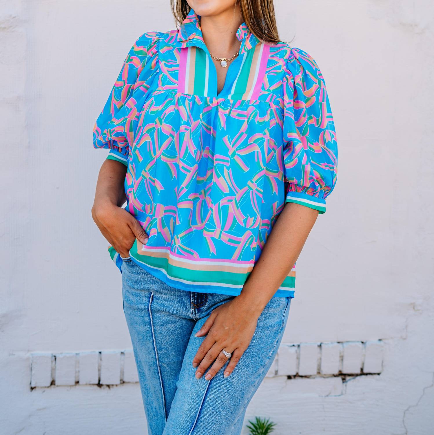Jade - High Neck Puff Sleeve Top