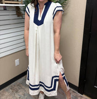 Umgee - Linen Cotton Contrast Neckline Midi Dress