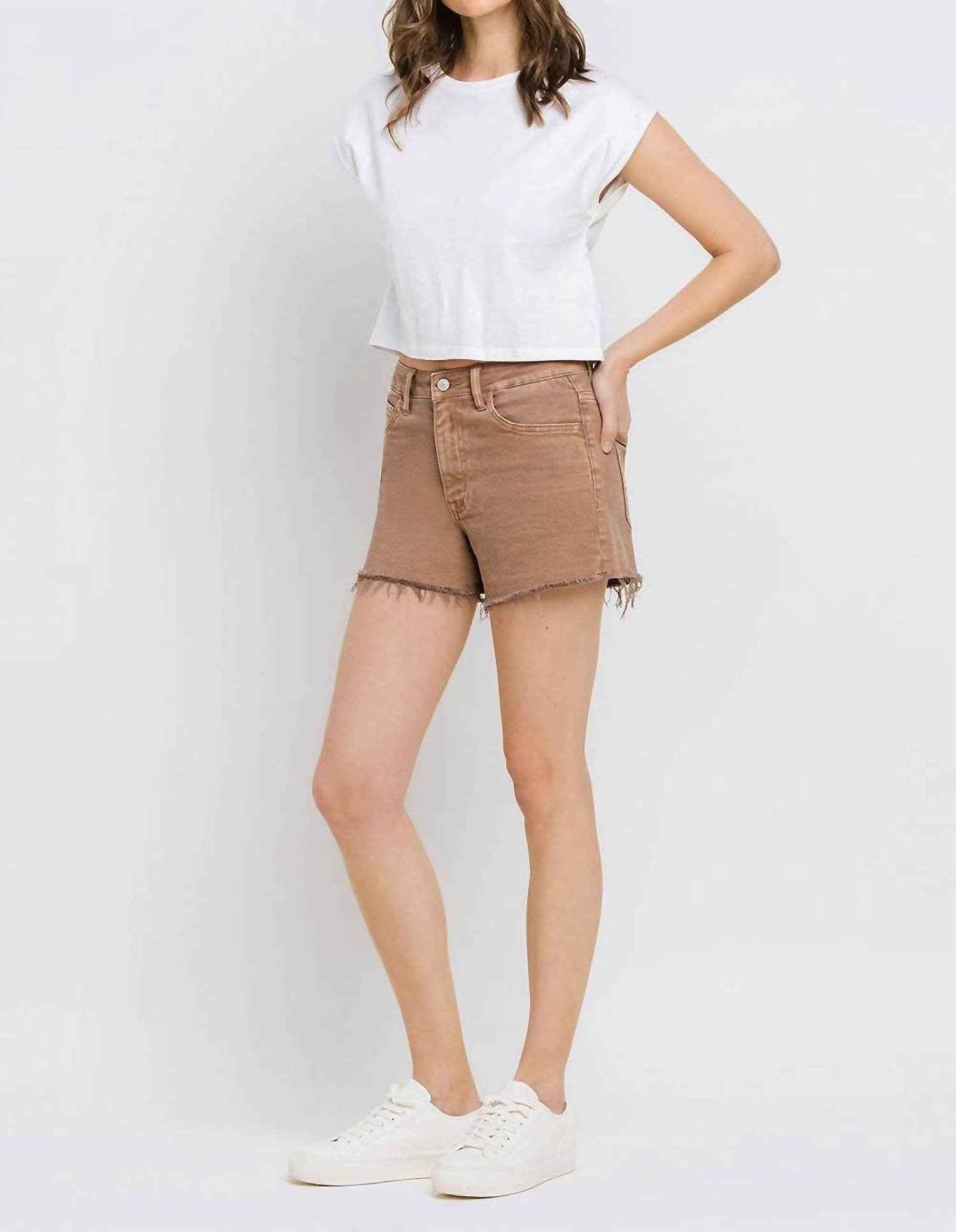 Vervet By Flying Monkey - Super High Rise Raw Hem Mom Shorts