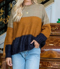 Sweet Lovely By Jen - Chunky Knit Colorblock Sweaters