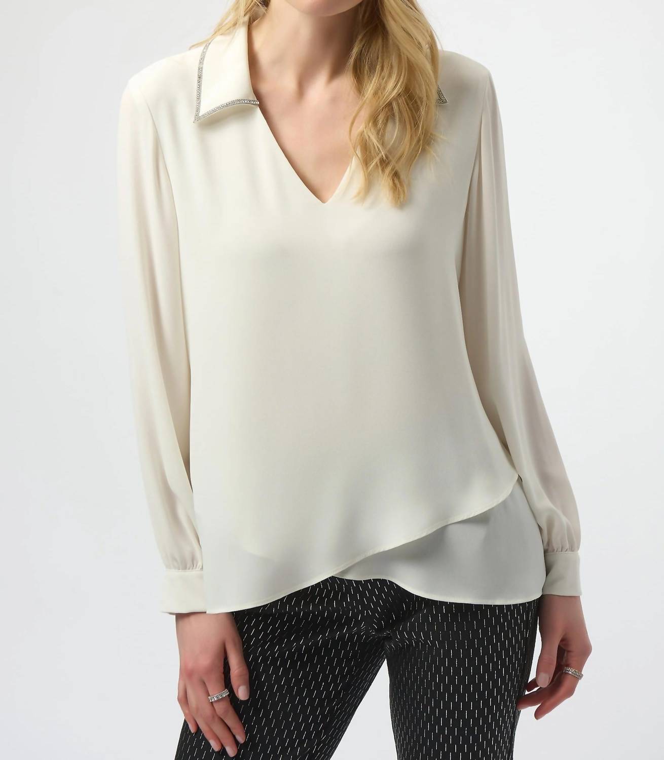 Joseph Ribkoff - Rhinestone Trim Cross Hem Top
