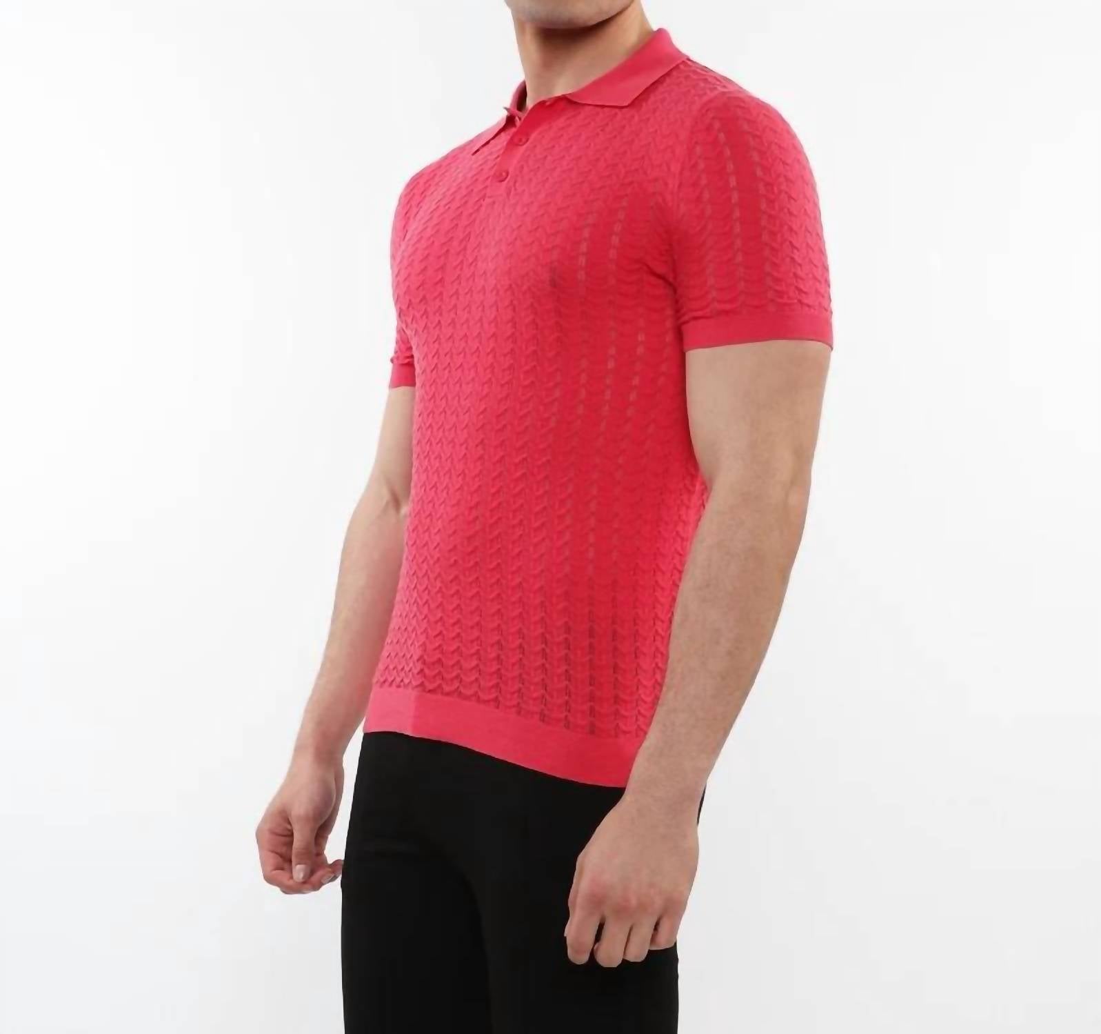 Postmarc - Textured Chevron 3-button Cotton Knitted Polo