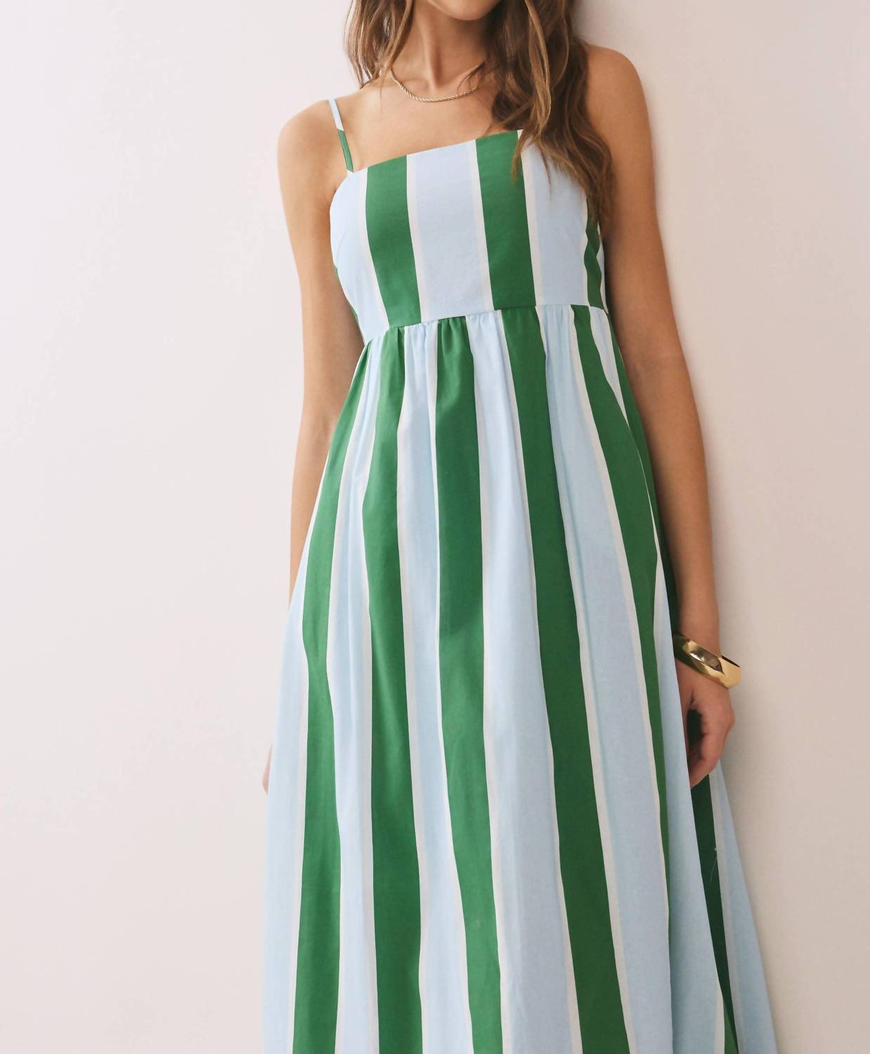 TCEC Stripe Smocked Maxi Dress With Pockets in green - women's dress - view 5
