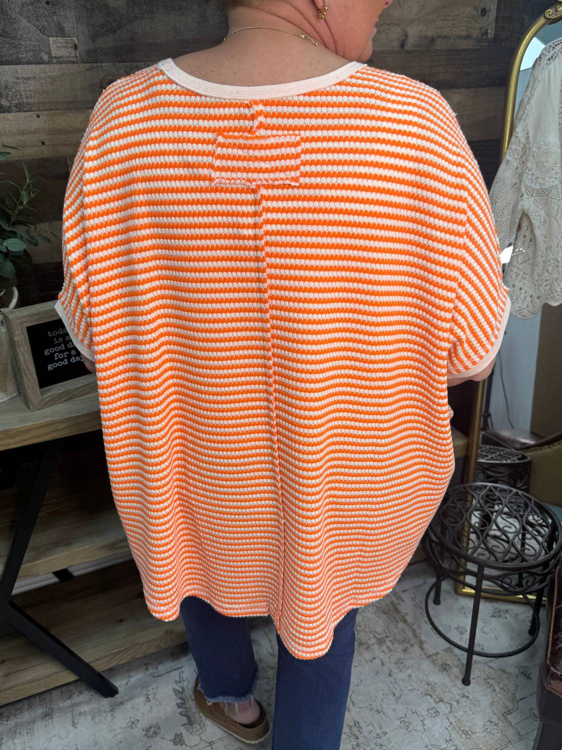 Easel - Stripe Short Sleeve Top