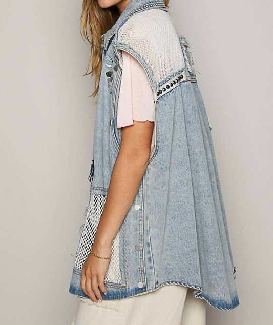 Pol - Oversize Sleeveless Embroidered Patchwork Vest