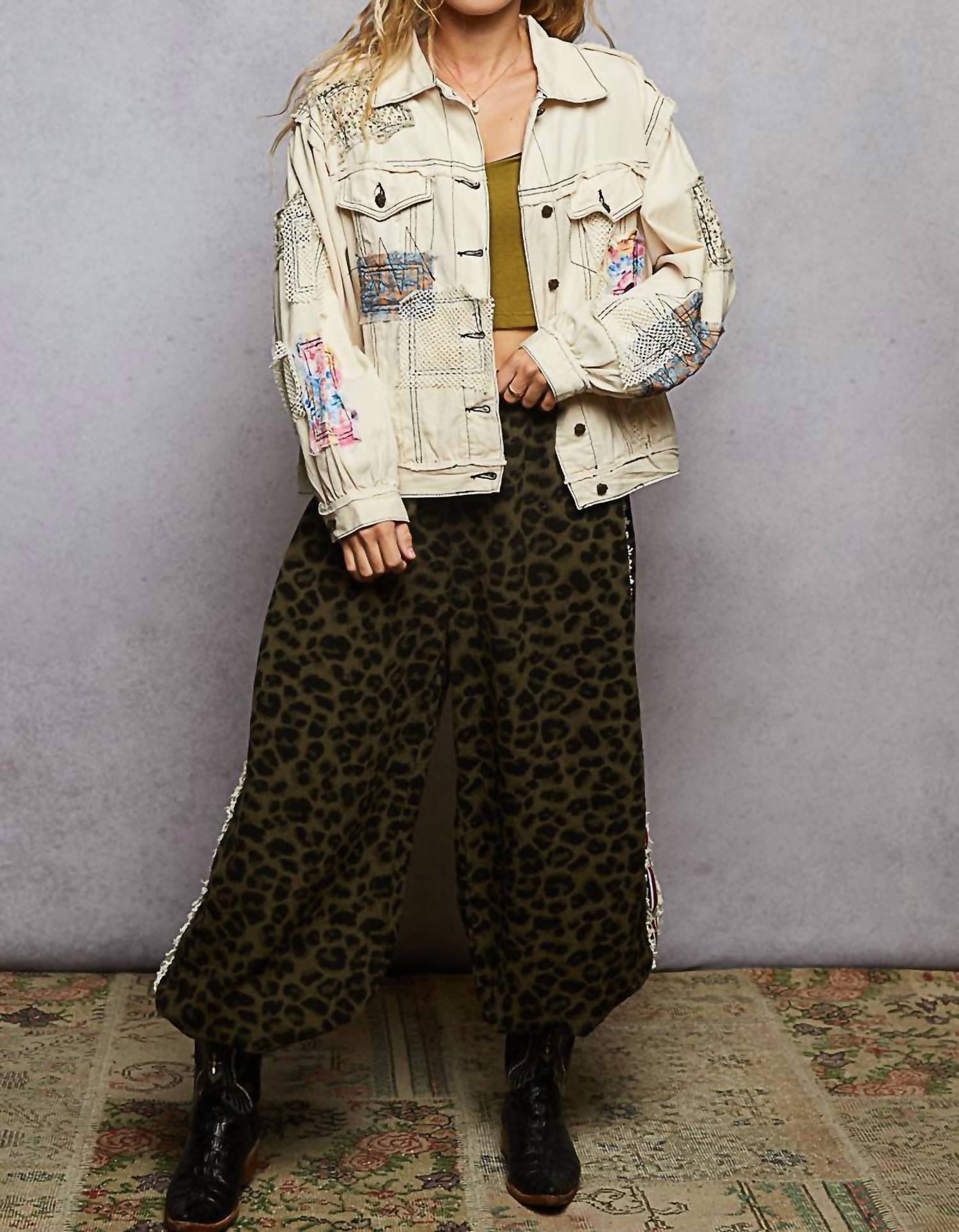 POL Patch And Net Work Jacket in oatmeal - women's jacket - view 5