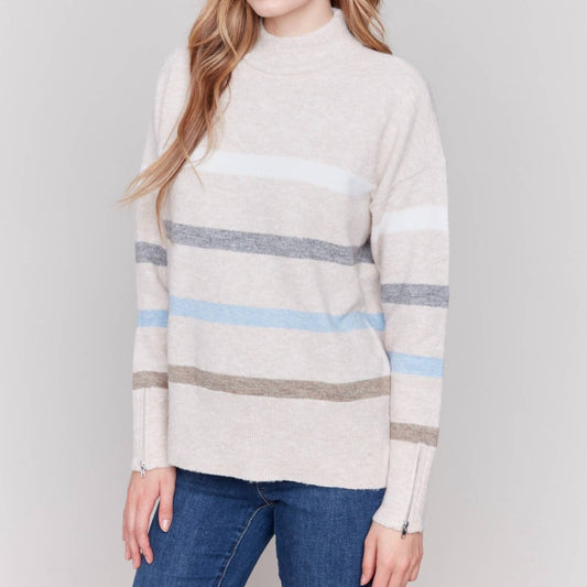 Charlie B - Stripe mock Neck sweater