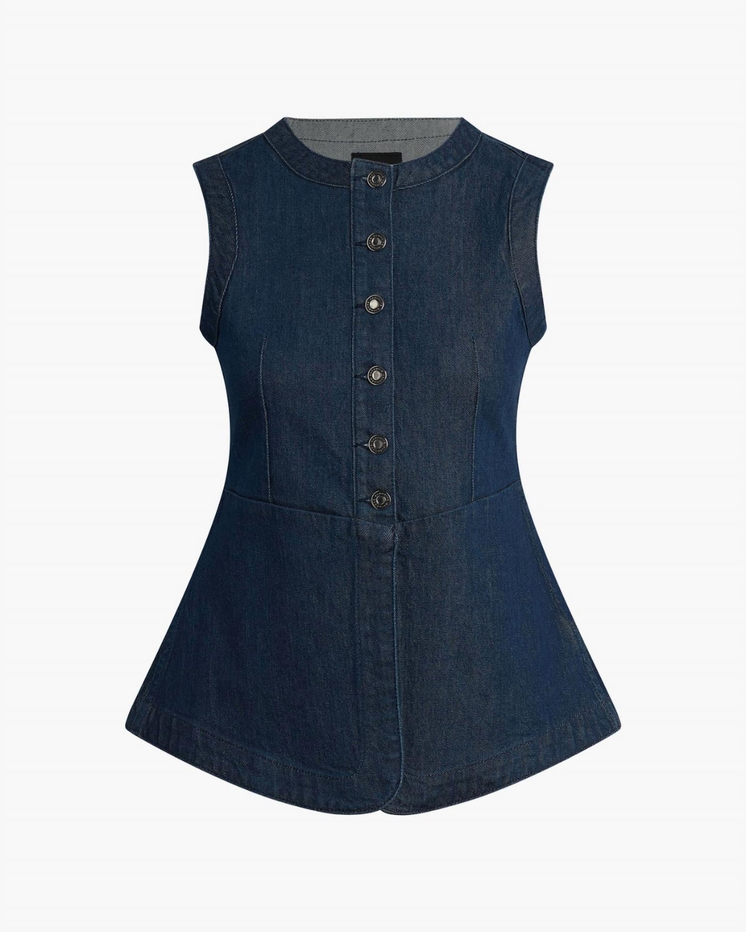 Favorite Daughter Women's The Clocking In Top in top in blue denim - men's shirt - view 6