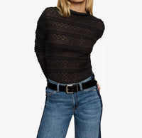Sanctuary High Crew Lace Tee Top in black - women's long sleeve top - detail view