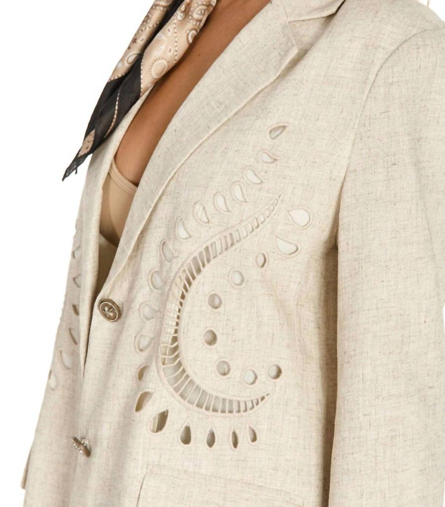 Surelymine - Paisley Cutwork Linen Blend Blazer