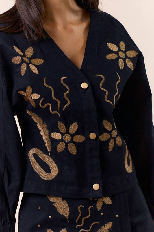 Lalavon - Michelle Embroidered Long Sleeve Button-Down Jacket