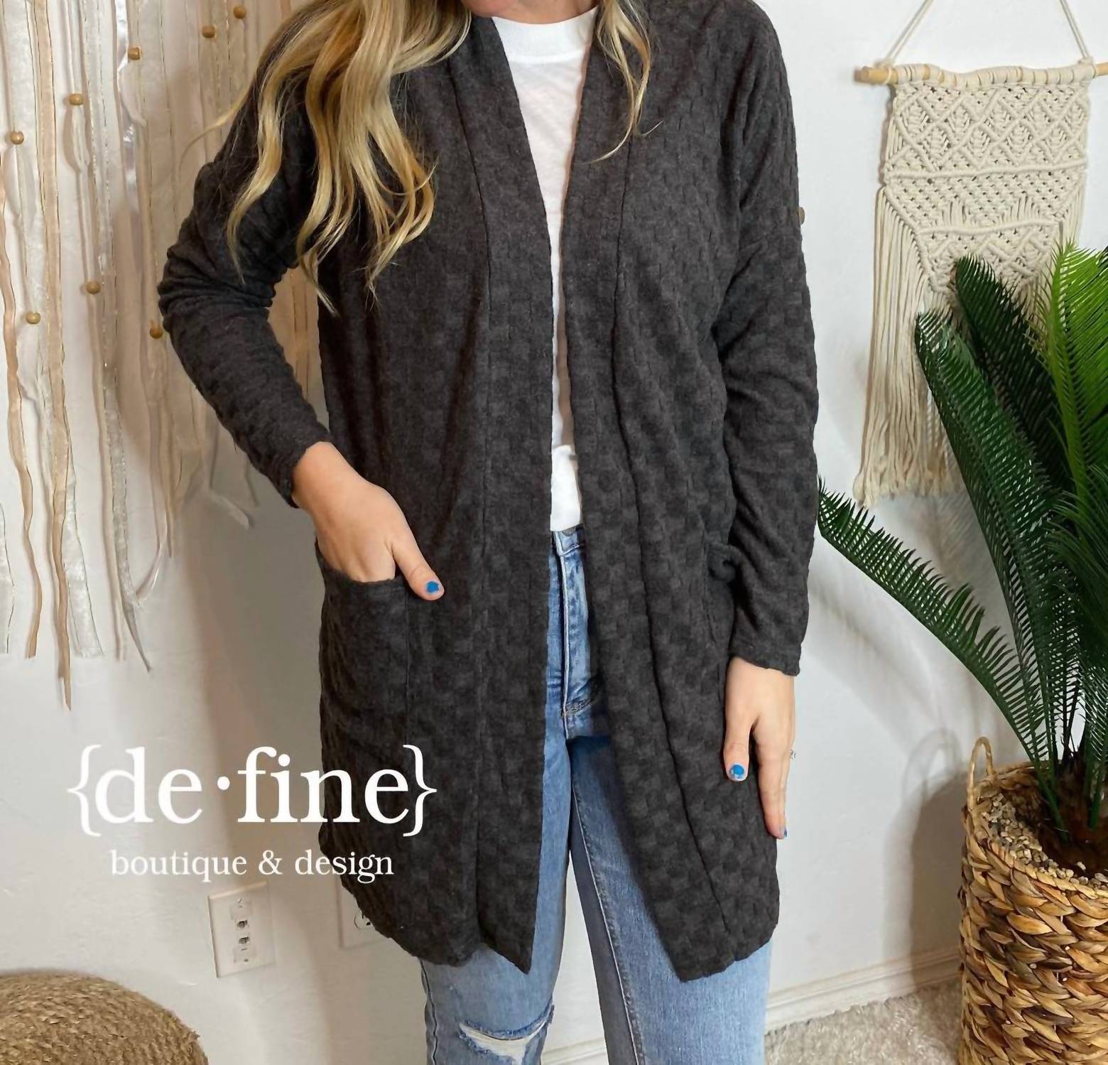 Bombom - Super Soft Check Pattern Lightweight Cardigan
