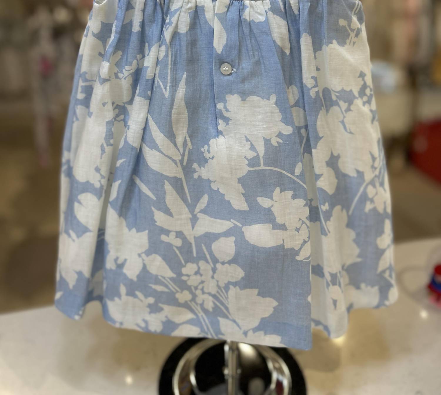 Abel & Lula Girls Floral Linen Dress in celeste - kids' dress - detail view