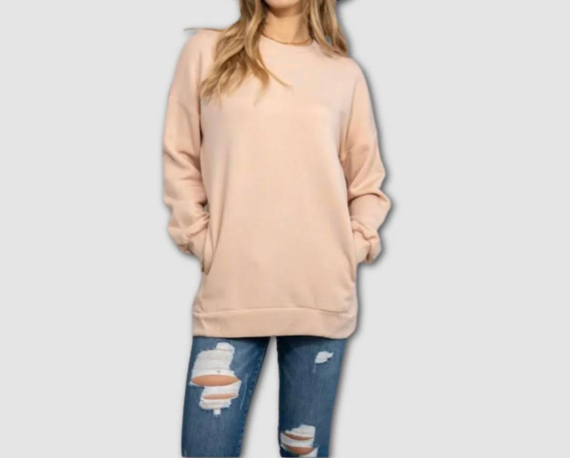 Zenana - Hi-low Hem Sweatshirt With Pockets