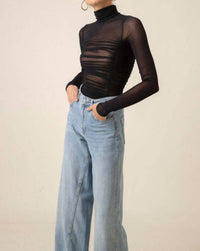 line and dot Quincy Turtleneck Mesh Top in black - women's long sleeve top - view 4