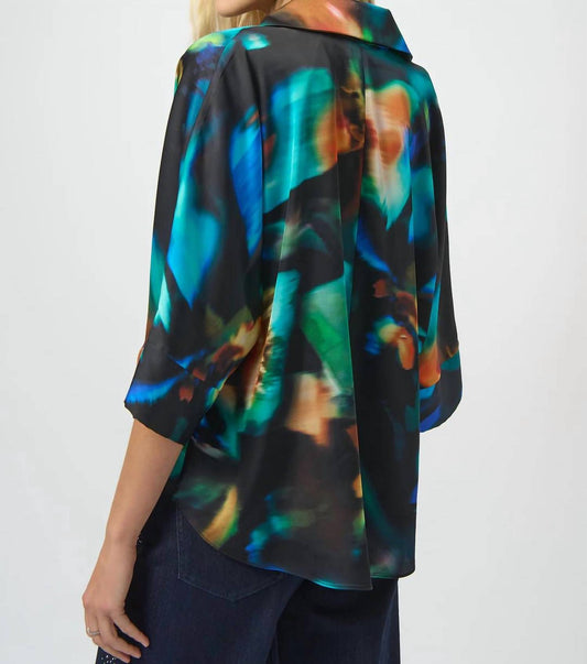 Joseph Ribkoff - Abstract Print V-neck Satin Top
