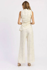 En Saison - Double Tie Belt Detail Pleated Pinstripe Trouser